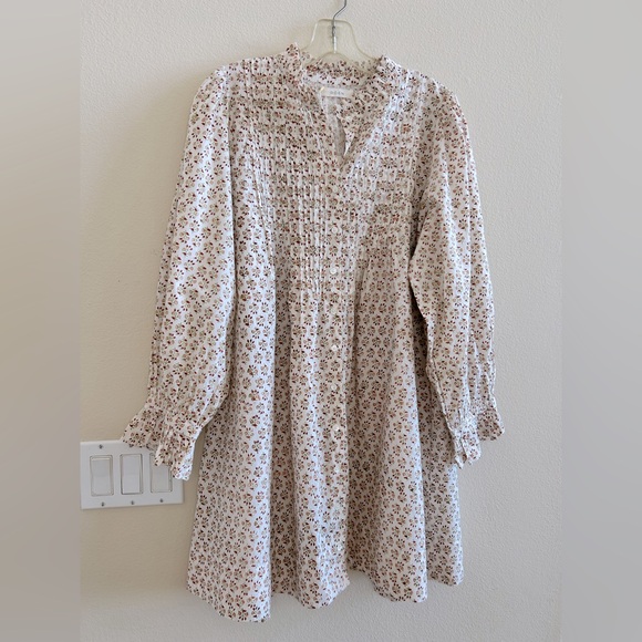 Doen Dulcie Dress Spring Elderberry Floral Long Sleeve Mini Medium Cream Cotton - Picture 5 of 11